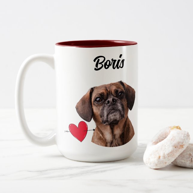 Foto/Name & Hundebiss Zweifarbige Tasse (Mit Donut)