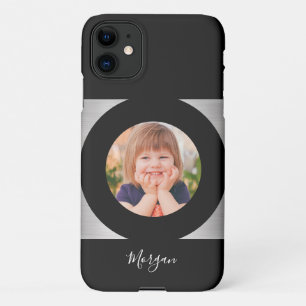 Foto/Name Ihres Kindes, schwarzer Circle Silver, S iPhone 11 Hülle
