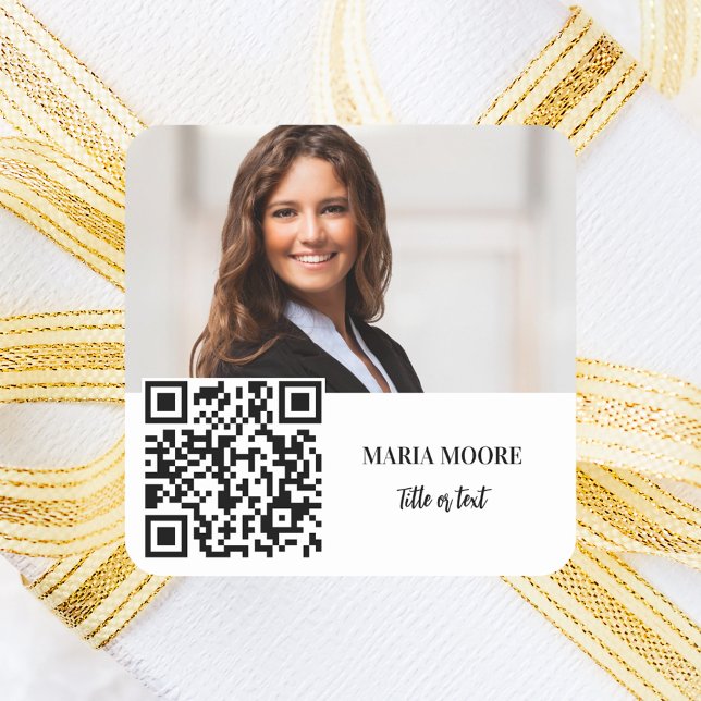 Foto Name Markenfarbe QR Code Geschäft Quadratischer Aufkleber (Von Creator hochgeladen)