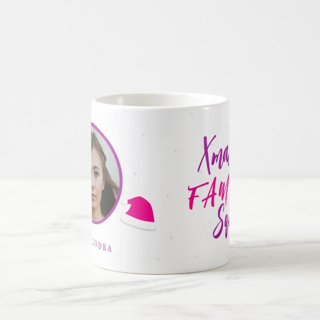 Foto Name personalisiert rosa Weihnachtsfamilie Kaffeetasse (Mittel)