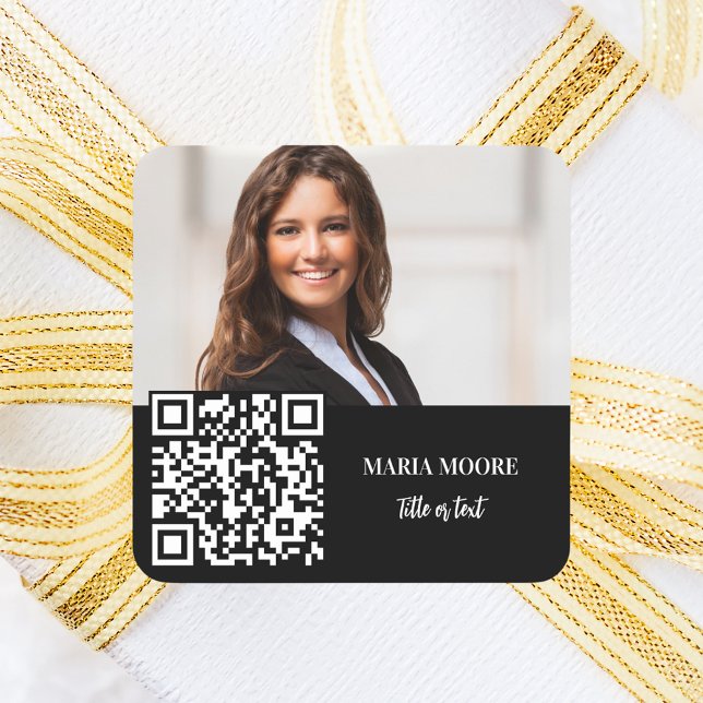 Foto Name QR Code Schwarz-weißes Geschäft Quadratischer Aufkleber (Von Creator hochgeladen)