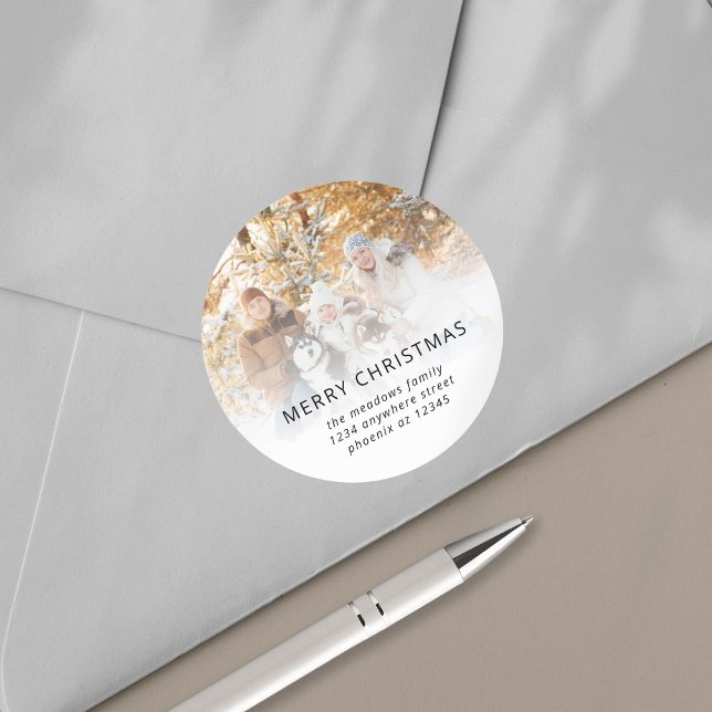 Foto Name Rücksendeadresse Frohe Weihnachten Runder Aufkleber (Von Creator hochgeladen)