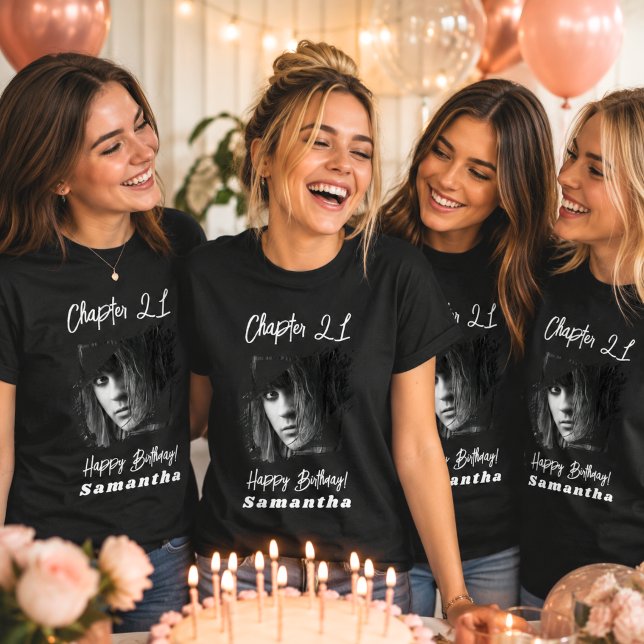 Foto Name schwarzer 21. Geburtstag T-Shirt (Von Creator hochgeladen)