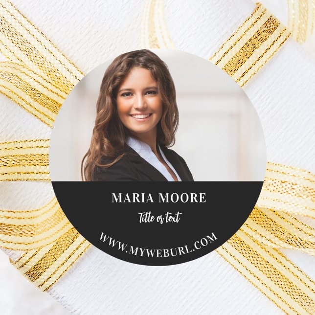 Foto Name Text Kontaktinformationen Schwarz-weißes Runder Aufkleber (Von Creator hochgeladen)