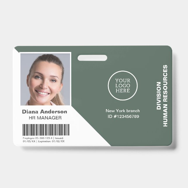 Foto Name Unternehmen Logo Barcode Sicherheit Ausweis (Vorderseite)
