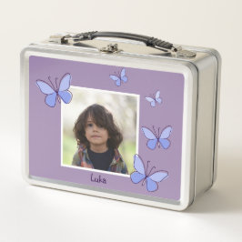 Foto Name Violet & Blue Butterfly Flutter Metall Brotdose