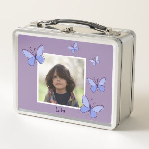 Foto Name Violetter & Blauer Schmetterling Flatter Metall Brotdose