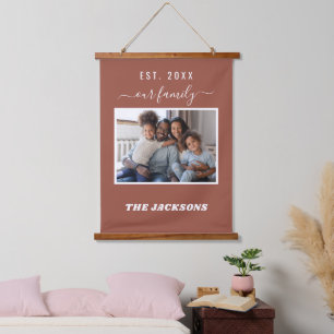 Foto-Namensskript für die Familie braun Wandteppich Mit Holzrahmen