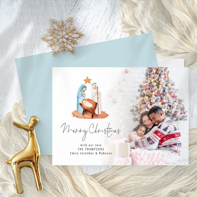 Foto Nativity Scene Script Frohe Weihnachten (Front and back view)