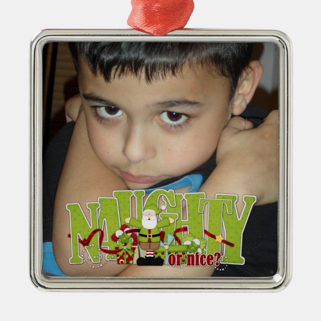 Foto Naughty oder Nice Ornament Aus Metall (Vorne)