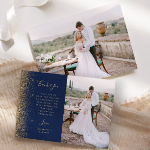 Foto Navy Blau Gold Glitter Schrift Hochzeit Dankeskarte