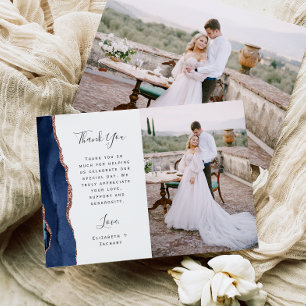 Foto Navy Blau Rosen Gold Achat Schrift Hochzeit Dankeskarte