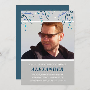 Foto Navy blauer Confetti für ihn 67. Geburtstag Einladung