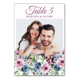 Foto Navy Blue Burgundy Blumenzelt Tischnummer