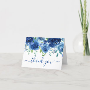 Foto Navy Blue Floral Hochzeit Danke Karte