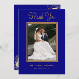 Foto Navy Blue Gold Script Hochzeit Dankeschön Kar