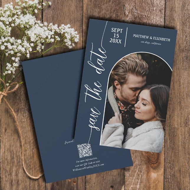 Foto Navy Blue QR Code Hochzeit Save The Date (Von Creator hochgeladen)