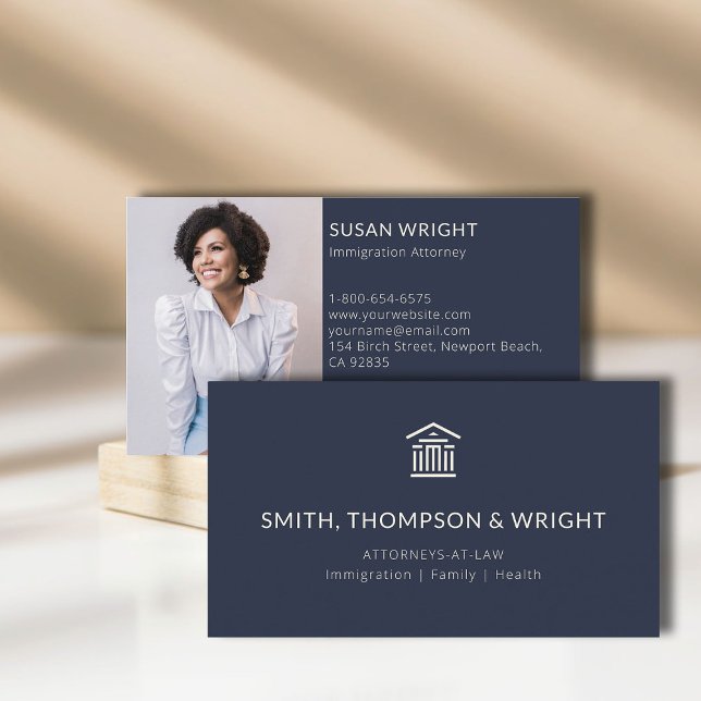 Foto Navy Cream Visitenkarte (law lawyer attorney paralegal professional business card logo social media classic navy year elegant)