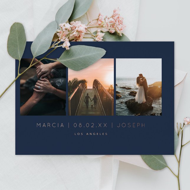 Foto Navy und Blush 3 Save the Date Folieneinladung (Von Creator hochgeladen)