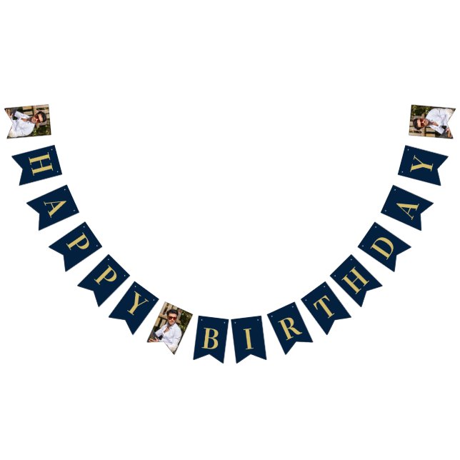 Foto Navy und Gold Art Deco Frame Happy Birthday Wimpelkette (Alle)