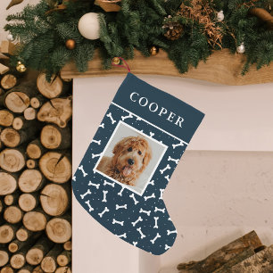 Foto Navy und White Hund Bone Muster Kleiner Weihnachtsstrumpf