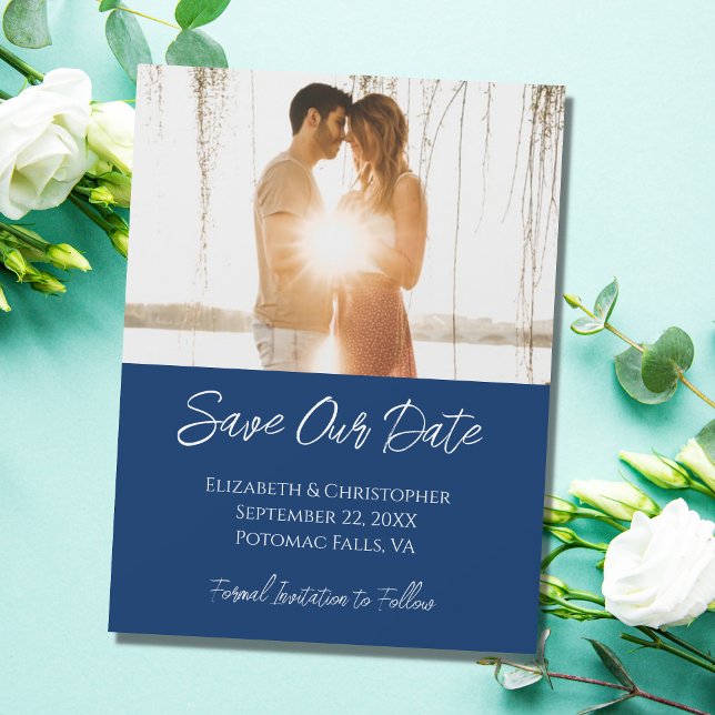 Foto Navy White Wedding Save the Date Magnet (Von Creator hochgeladen)
