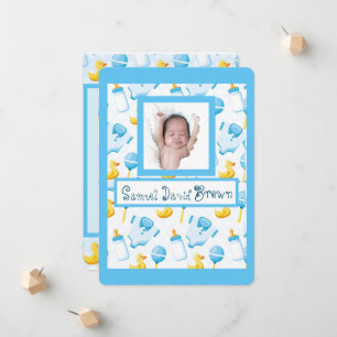 Foto Neugeborene Rubber Duckie Blue Boy Birth Ankündigung
