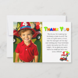 Foto Niedlich 4. Geburtstag Red Golf Cart Boy's Dankeskarte