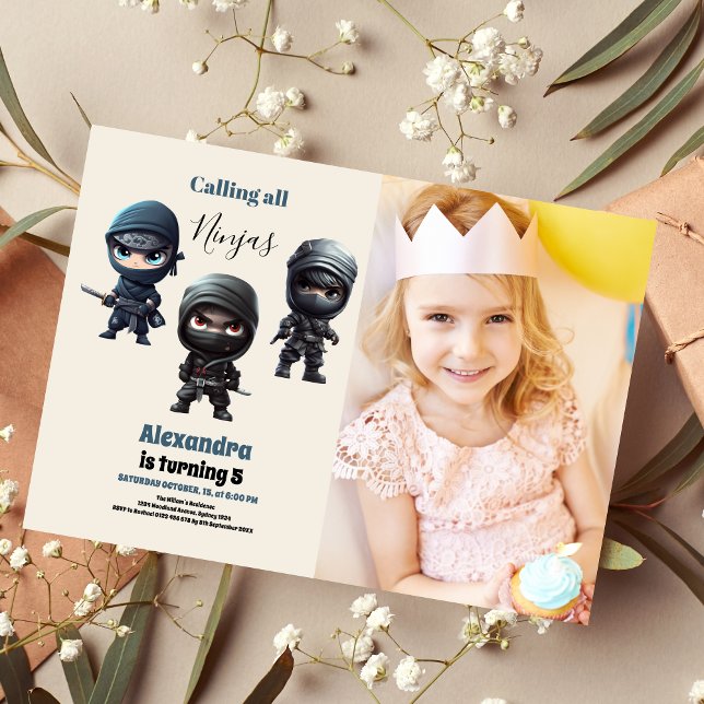 Foto Niedlich Ninja Krieger Kindergeburtstag Party Einladung (Von Creator hochgeladen)