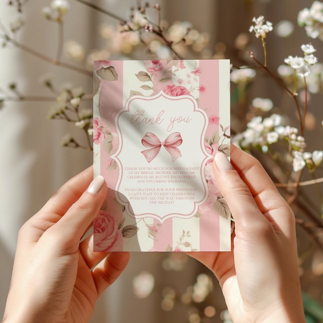 Foto Niedlich Pink Bow Brautparty Dankeskarte (Von Creator hochgeladen)