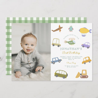 Foto Niedliche Pastellwagen Flugzeug Rocket Geburt Einladung