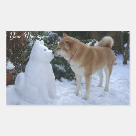 Foto niedlicher akita kissender Schneemann akita H Rechteckiger Aufkleber