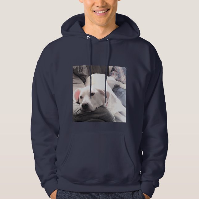 Foto Niedlicher Kartoffelhund mit Vater Navy Blue Hoodie (Vorderseite)