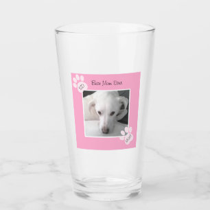 Foto Niedlicher weißer Hund Monogramm rosafarbene Glas