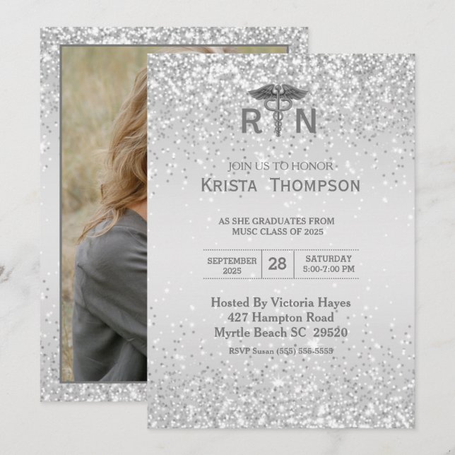 Foto Nurse Abschluss Silver Einladung (Vorne/Hinten)
