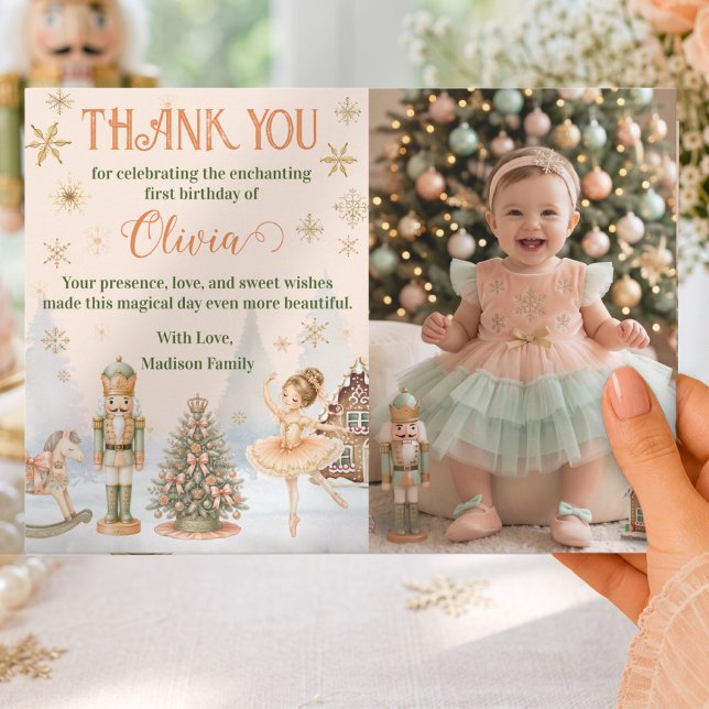 Foto Nussknacker Ballerina Dankeskarten  Einladung (Photo Nutcracker Sugar Plum 1st Birthday Thank You Card)