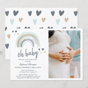 Foto Oh Baby Shower Blau Boho Regenbogen Einladung