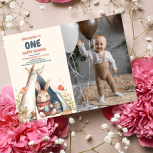 Foto One Happy Camper Wood Boys 1. Geburtstag Einladung