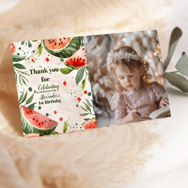 Foto "One in a Melon" Niedliches Wassermelone Giro Dankeskarte (Von Creator hochgeladen)