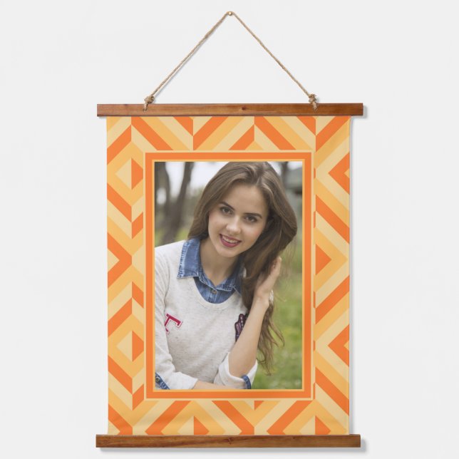 Foto Orange Drei-Tonen-Diamantmuster Wandteppich Mit Holzrahmen (Vorderseite)