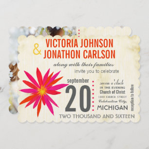 Foto Orange Pink Moderne Daisy Wedite Einladung