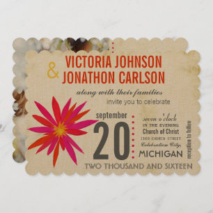 Foto Orange Pink Moderne Daisy Wedite Einladung