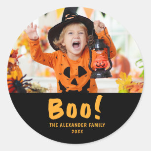 Foto Orange Pumpkins Black Halloween Boo Runder Aufkleber