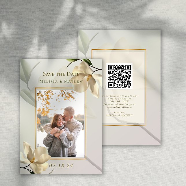 Foto Oriental Magnolia Hochzeit Speichern Sie das  Einladung (Photo Oriental Magnolia Wedding Save the Date Invitation)
