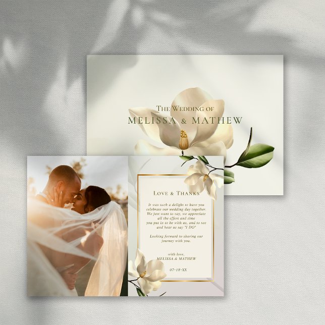 Foto Oriental Magnolia Wedding Dankeschön Karte (Photo Oriental Magnolia Wedding Thank You Card)
