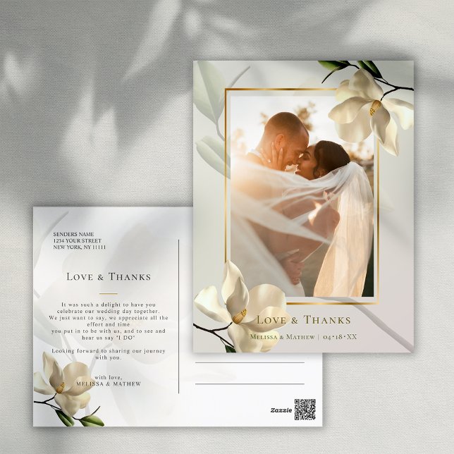 Foto Oriental White Magnolia Danke Postcard Postkarte (Photo Oriental White Magnolia Thank You Postcard)