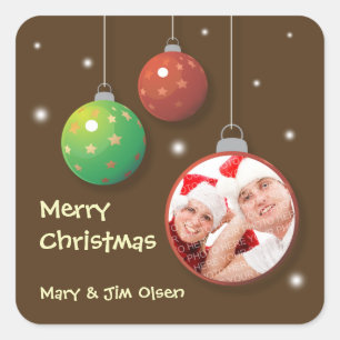 Foto-Ornament funkelnd Frohe Weihnachtsaufkleber Quadratischer Aufkleber