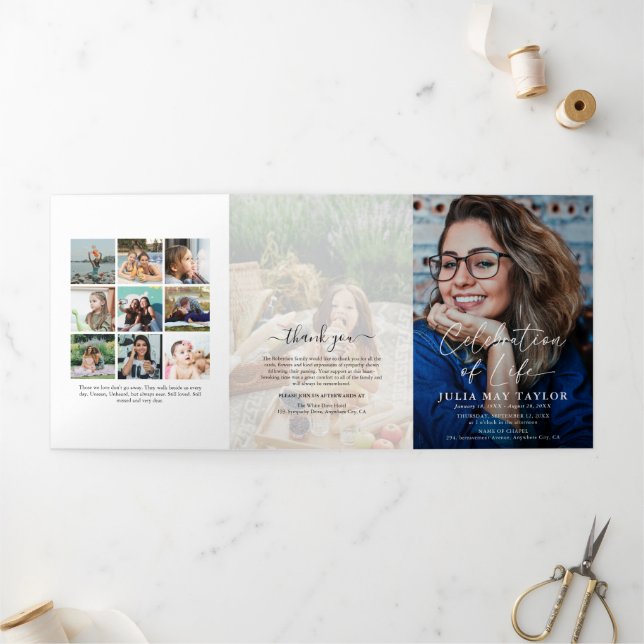 Foto-Overlay-Beerdigungsprogramm Dreifach Gefaltete Einladung (Außenbereich)