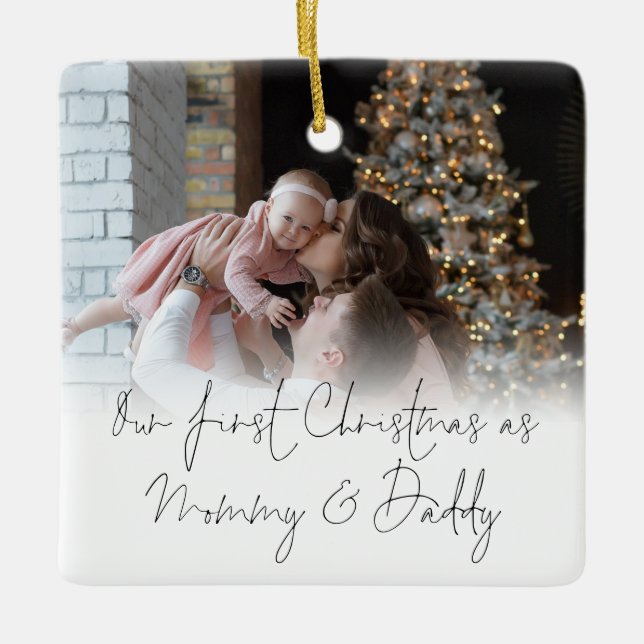 Foto Overlay First Christmas Mommy Daddy Keramikornament (Vorderseite)