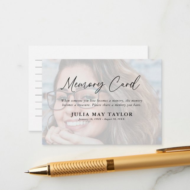 Foto Overlay Gedenkstätte Beerdigung Gedächtnis Begleitkarte (Vorderseite/Rückseite Beispiel)